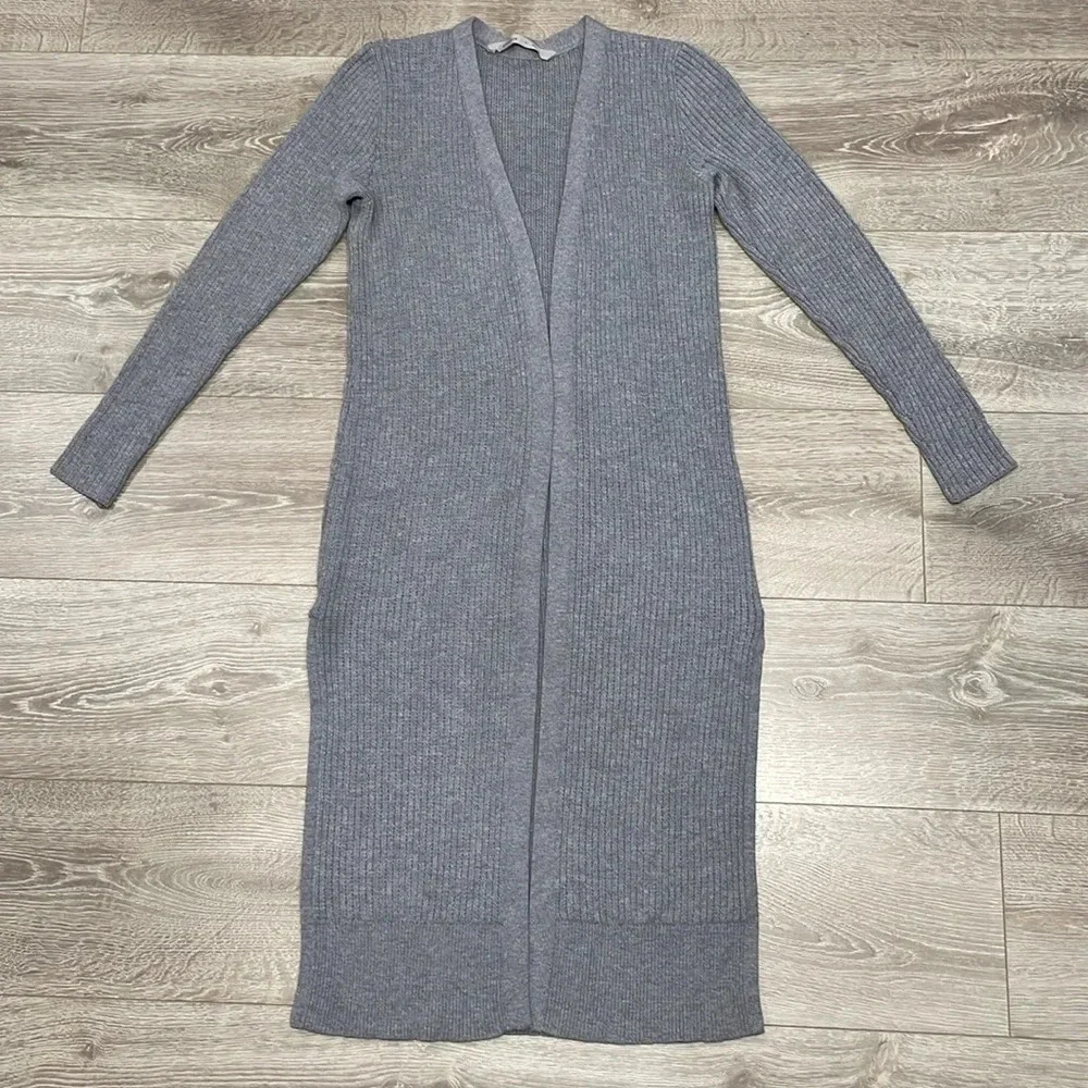 Athleta Long Sweater Duster Cardigan Merino Wool Blend Blue Gray S